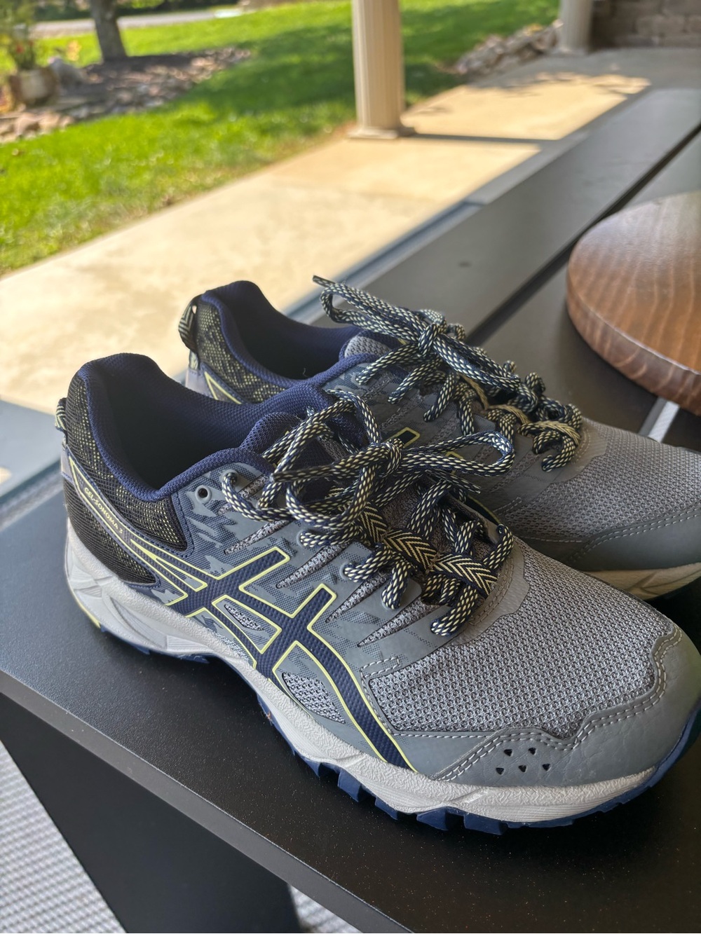 Asics Gray Athletic Shoes with Yellow Accents size 7.5 - Picture 2 of 6